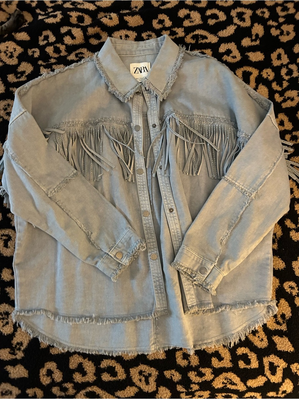 Zara Light Denim Fringe Jean Jacket